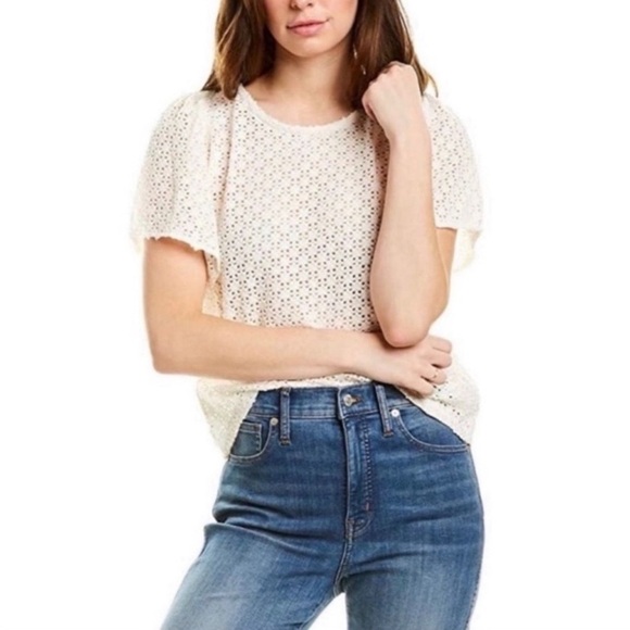 Madewell Texture & Thread Eyelet Flutter-Sleeve Top - Picture 2 of 4